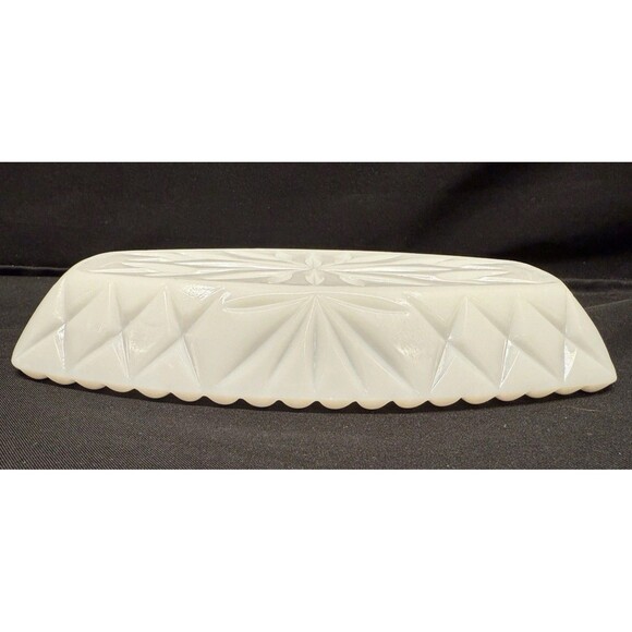Vintage White Milk Glass Relish Candy Butter trinket dish 9.5” scalloped rim - Picture 3 of 10